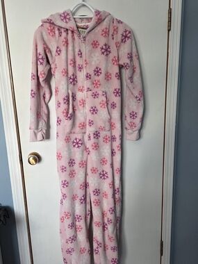 Pink Snowflake Hooded Fleece Onesie Pajamas